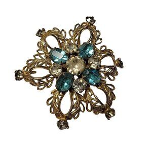 SCITARELLI Signed Vintage 1950s Rhinestone Gold Tone Pin Brooch or Pendant. C89